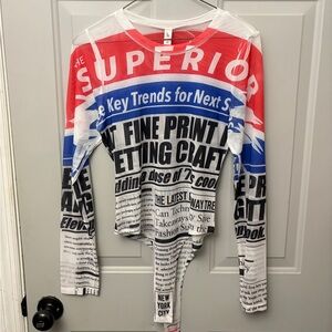 Urban Outfitters Graphic Print Bodysuit in Red, Blue, and White